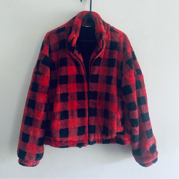 LA MIEL Jackets & Blazers - Boutique La Miel red Buffalo plaid zip up jacket
